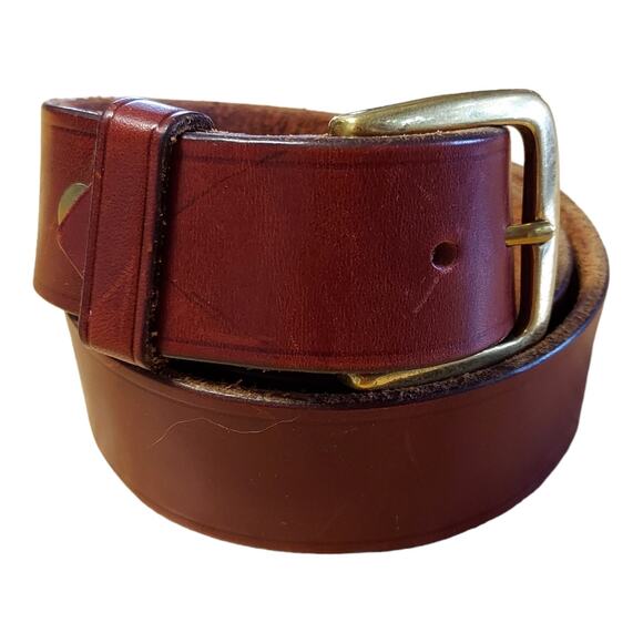 RARE Phillip Hawk Saddler Shoemaker Leather Brass Buckle Belt Hand Crafted 36 - Picture 1 of 4